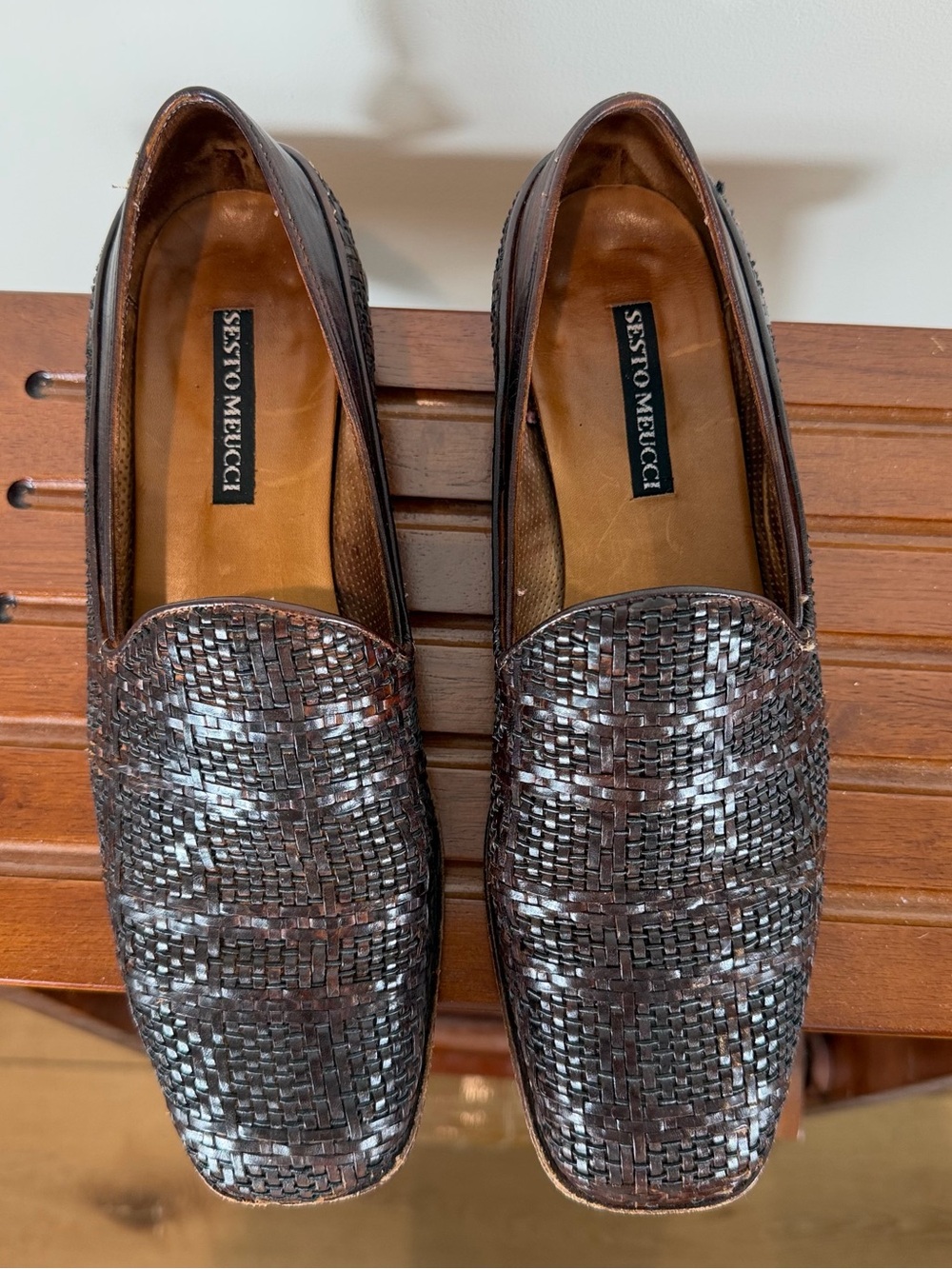 Sesto Meucci Brown Woven Leather Loafers from Italy Size 8N